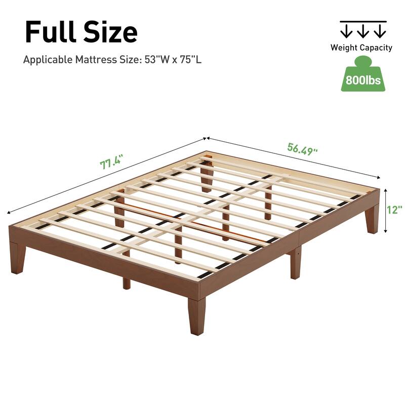 12" Wood Platform Bed Frame - California King, No Box Spring, Easy Assembly​