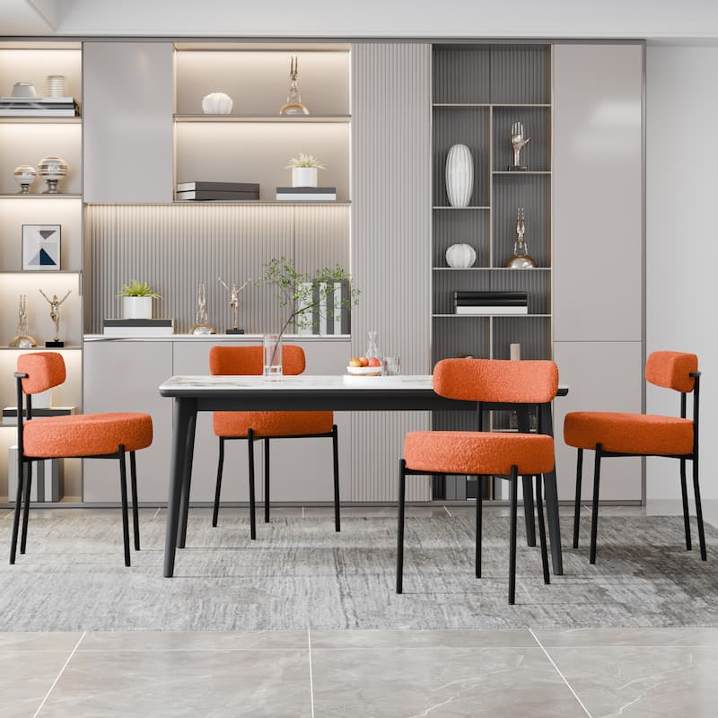 XINMICS Upholstered Boucle Dining Chairs with Black Metal Legs