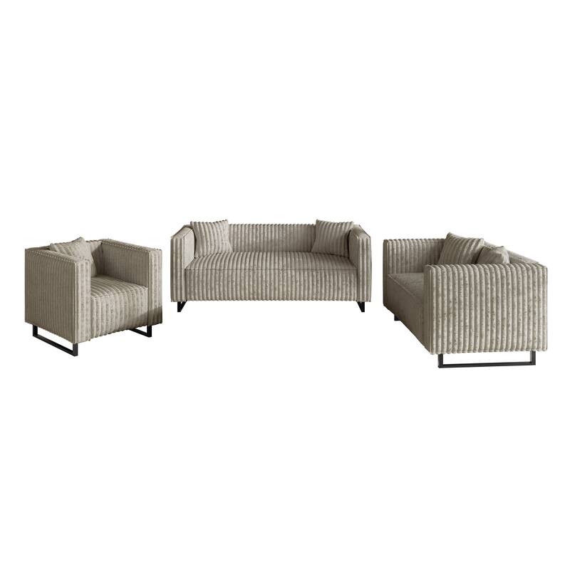 CraftPorch Mid Century Modern 3- Pieces Upholstered Living Room Set - Beige