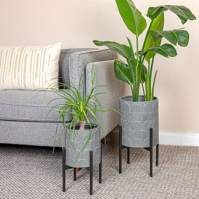Metal Planter on Stand, Set of 2 - 10.2"L x 10.2"W x 18.7"H