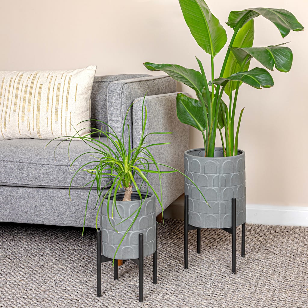 Metal Planter on Stand, Set of 2 - 10.2"L x 10.2"W x 18.7"H