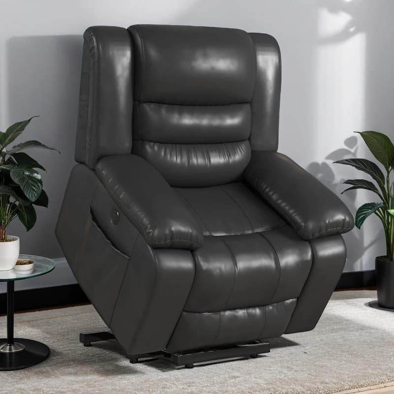 Faux Leather Power Lift Recliner Chair for Elderly People - Black