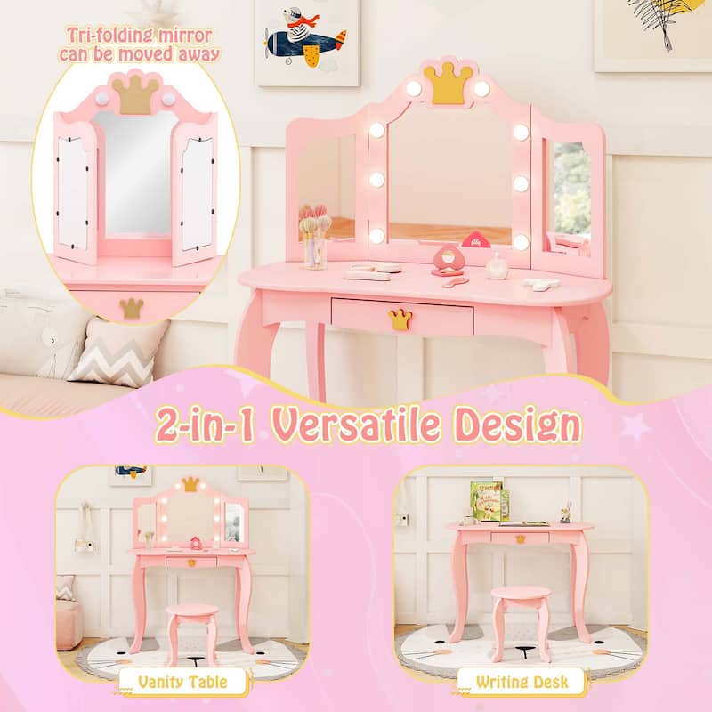Costway Kids Vanity Set Princess Vanity Table & Chair Set with Lighted - See Details