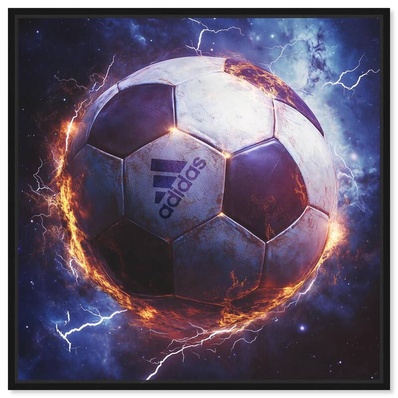 Electrify Soccer Ball Canvas by Art Remedy - Black - 16" x 16"