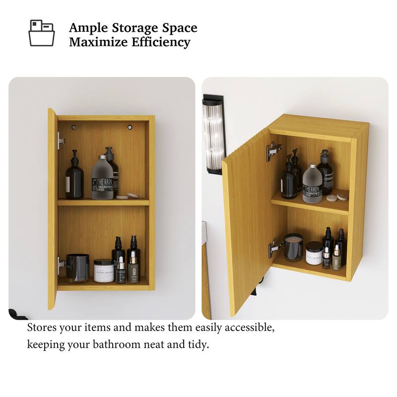 Wall Mounted Bathroom Cabinet with Door and Shelves in Oak