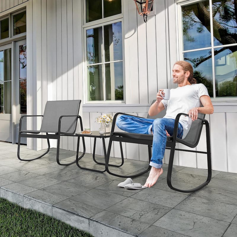 Moasis 3 Piece Rocking Patio Furniture Bistro Set with Chairs and Glass Table