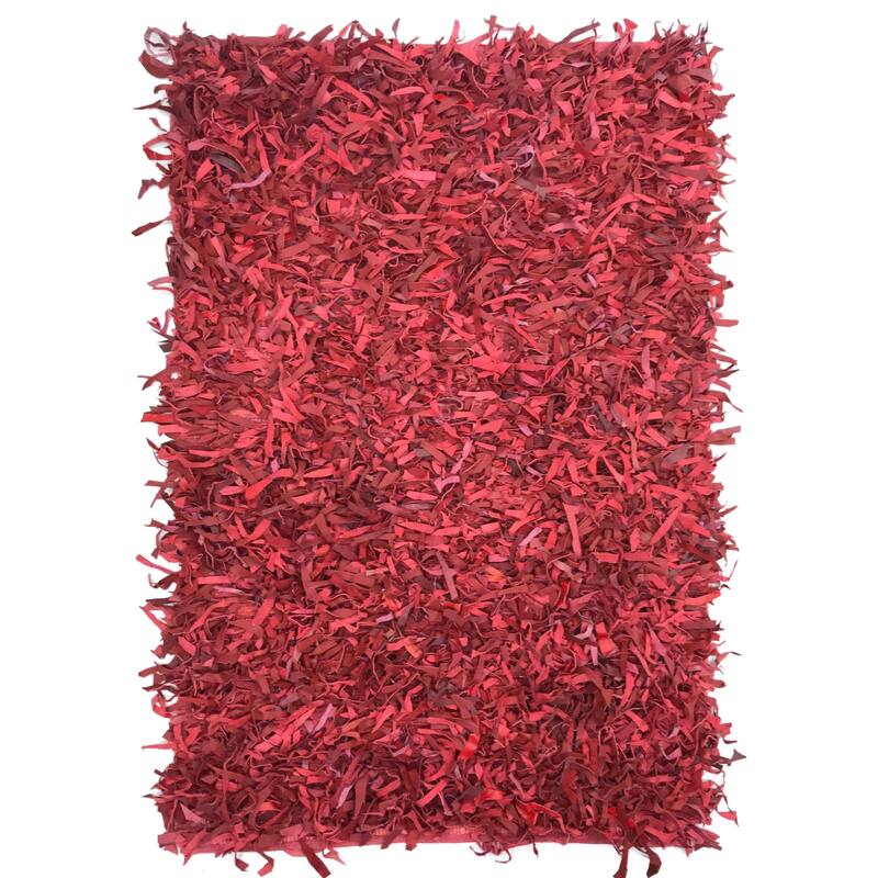 Leather Shaggy Living Room Rug Washable Area Rugs Non Slip Accent Rugs Soft Foldable Indoor Carpet Easy To Clean 5' x 8' - Red