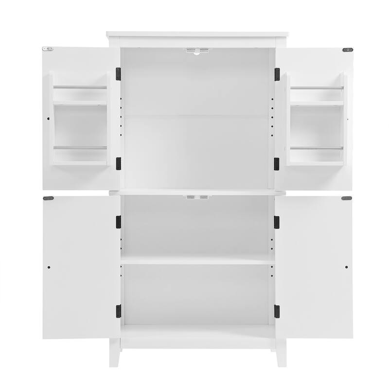 Large Bathroom Waterproof Storage Cabinet with 4 Doors, Shelf