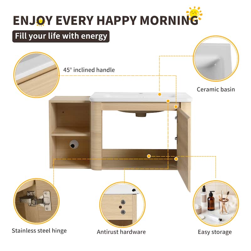 Beingnext 24''/28''/36''/40''/60''/68'' Floating Bathroom Vanity with Sink, Wall Mounted Bathroom Vanity with Soft Close Door