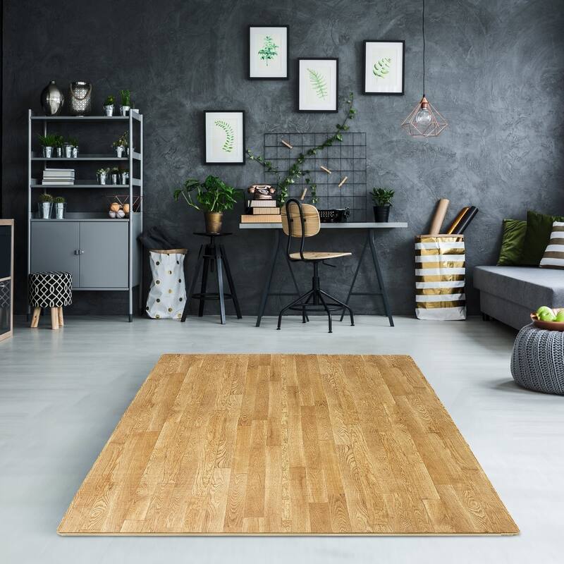 Sorbus Interlocking Floor Mat - Pine Wood Print, 16 Pieces-12x12 - Brown - 12 x 12