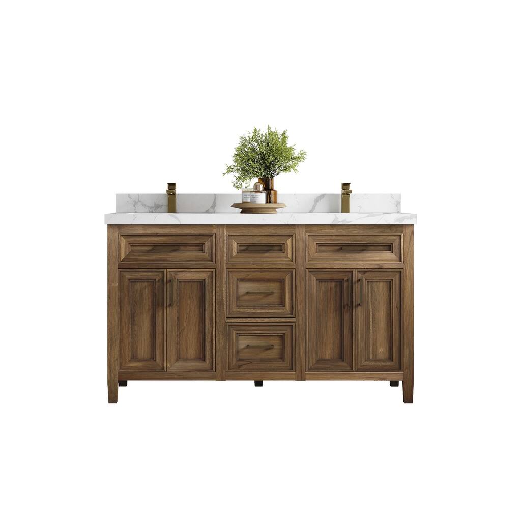 Willow Collections 60 in. W x 22 in. D Santa Monica Teak Double Sink Bathroom Vanity with Countertop