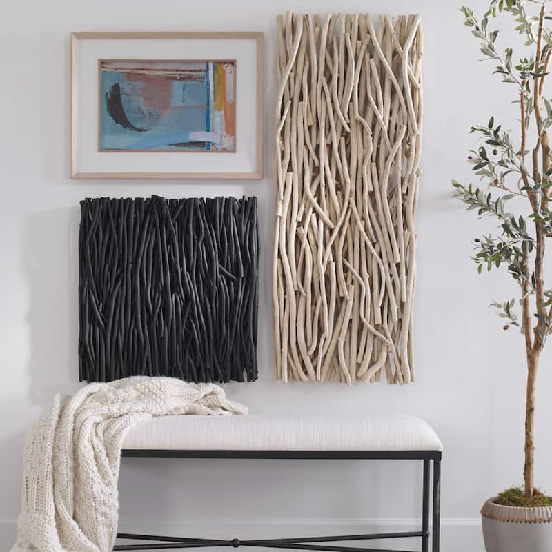 Solid Teak Square Wall Decor - 24" - Black