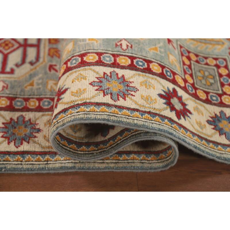 Geometric Kazak Runner Rug Hand-Knotted Wool Carpet - 2'8" x 13'6"