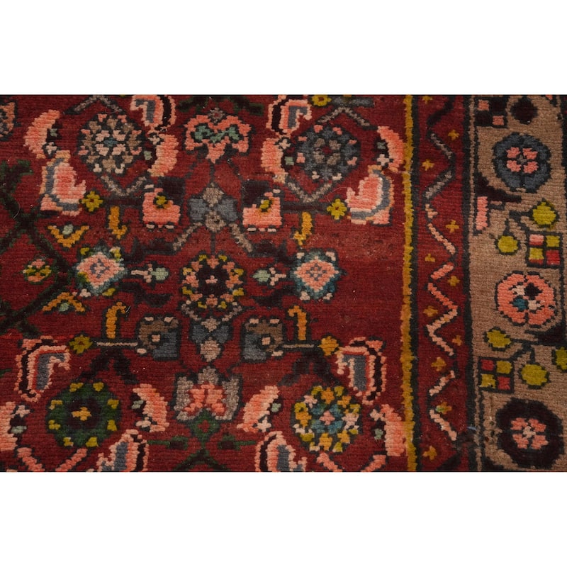 Hand Knotted Oriental 100% Wool Carpet Traditional Geometric Oranges & Rust Hamedan Runner Rug - 9' 8'' X 3' 10''