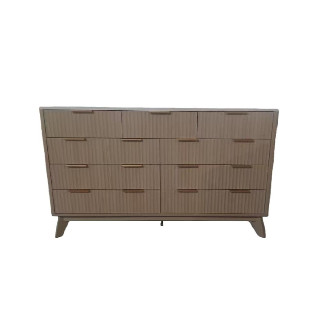 Wide Drawer Dresser, Wooden Chest with Fluted Wave Pattern Metal Handles Modern TV Stand with Curved Profile