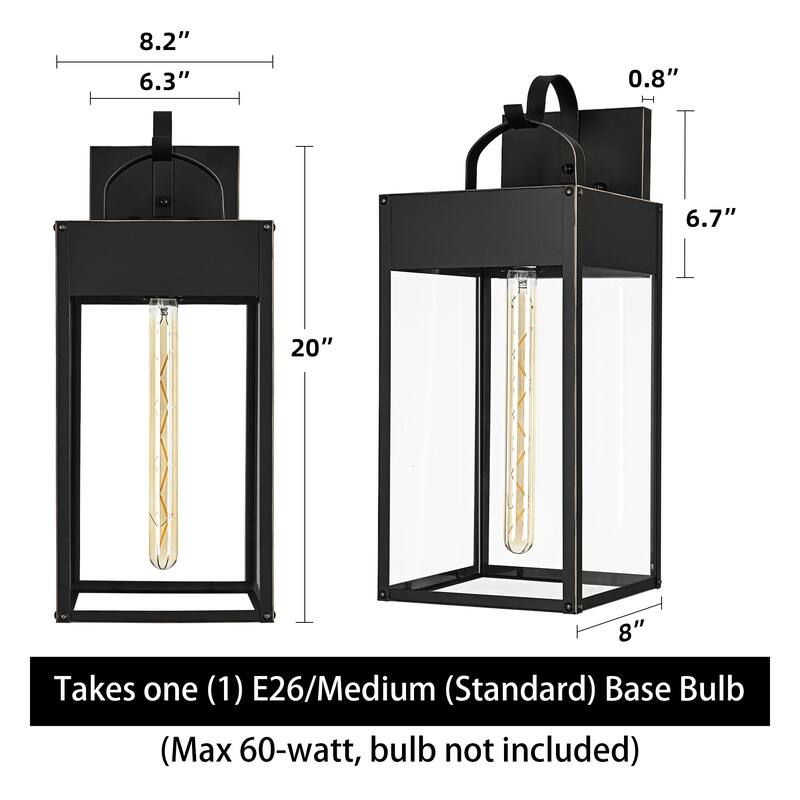 20 in. 1-Light Oil Rubbed Bronze Outdoor Hardwired Wall Lantern Sconce with Clear Glass Shade