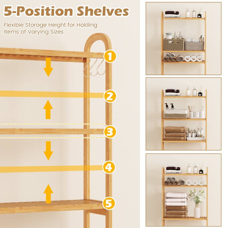 Gymax Bamboo over the Toilet Storage Shelf w/3-tier Open Shelf - Natural