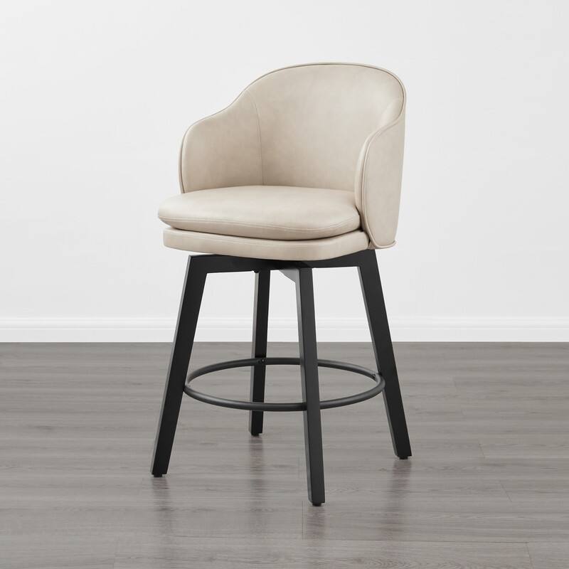 Spruce & Spring Kaylee Modern Swivel Counter Height Bar Stools with Arm - Single - Beige-Faux Leather