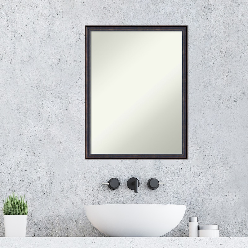 Non-Beveled Wood Bathroom Wall Mirror - Dark Bronze Scoop Frame - Dark Bronze Scoop
