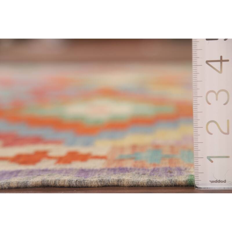 Hand Woven Oriental 100% Wool Carpet Southwestern Geometric Multi-Colored Kilim Area Rug - 6' 6'' X 4' 8''
