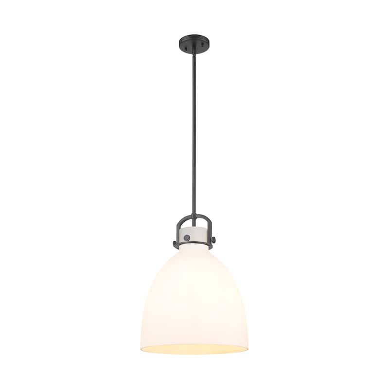 Innovations Lighting Newton Bell - 1 Light 14" Stem Hung Pendant - Matte White/Matte Black