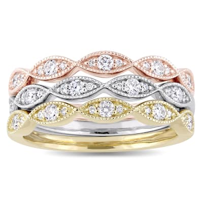 Miadora Signature Collection 3-Tone 14k White Yellow and Rose Gold 1/2ct TDW Diamond 3-Piece Ring Se