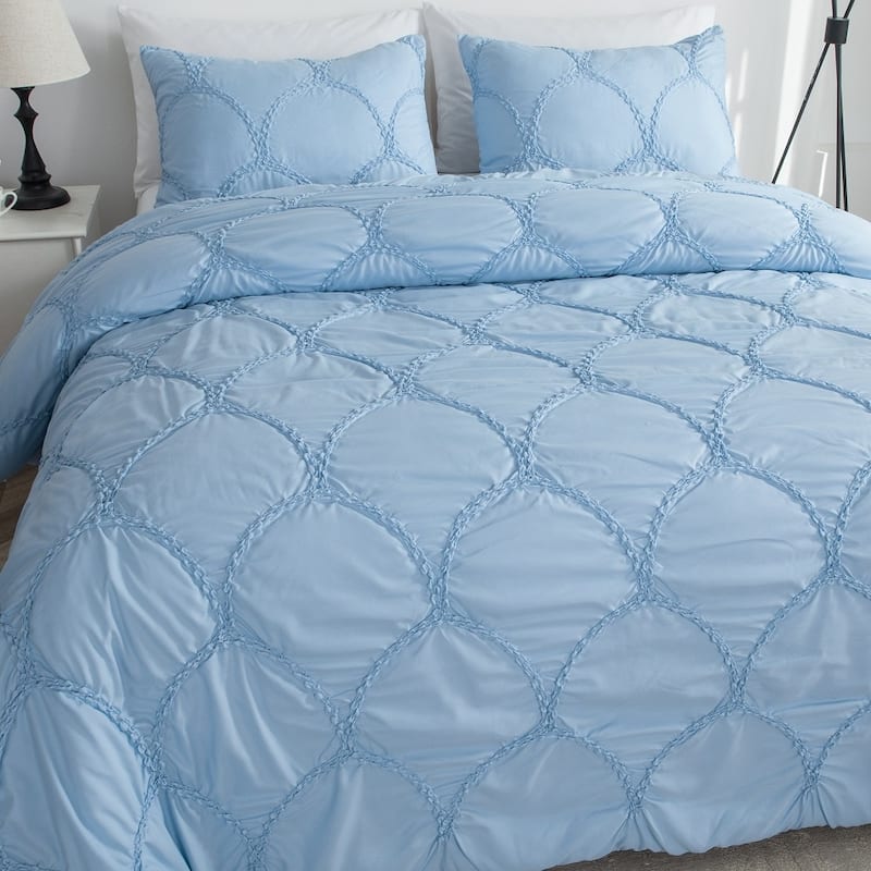 Embroidered Puckered Microfiber 3pcs Comforter Set, Scale Design Contemporary Bedding Set