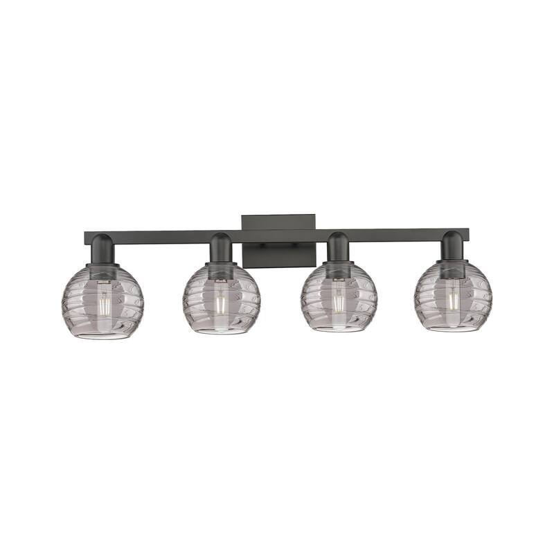 Innovations Lighting 716-4W-9-36 Athens Deco Swirl Vanity Athens Deco - Matte Black / Light Smoke Deco Swirl