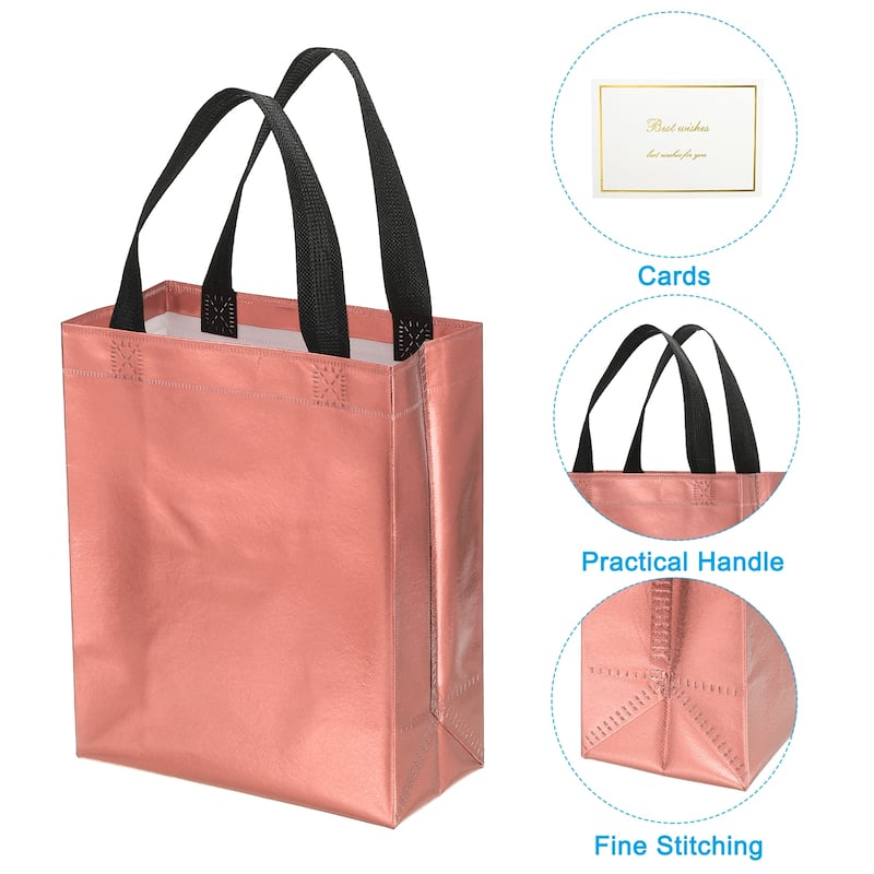 Gift Bags with Cards, 12 Set 8" Reusable Non-Woven Gift Goodie Bags - 10"x8"x4"
