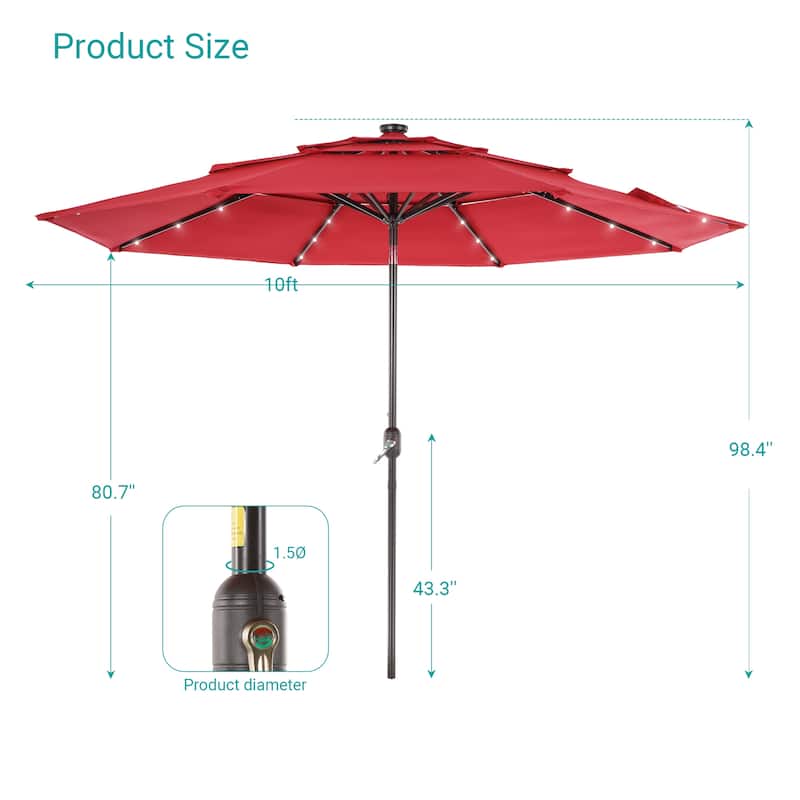 BONOSUKI 3 Tiers Patio Market Umbrella w/Solar Lights and Tilt button