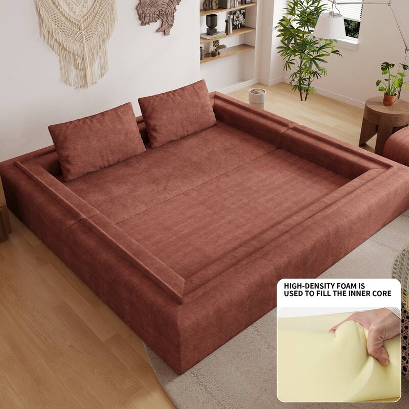 Folding Memory Foam Sleeper Sofa Bed Chenille Floor Couch Convertible into Sleeping Mattress with Rectangle Pillow and Cushions