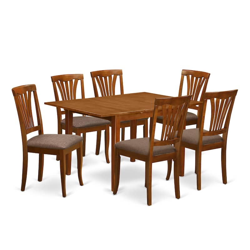 East West Furniture 7 Piece Dining Table Set- a Rectangle Dinner Table and 6 Dining Chairs, Saddle Brown (Seat Options)