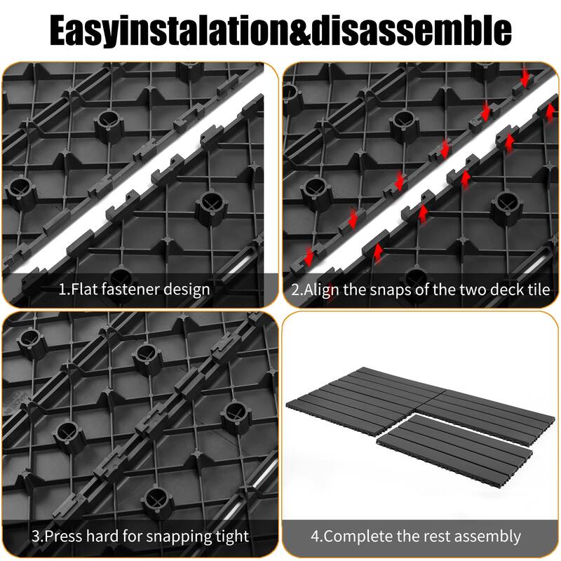 24 pieces of dark gray outdoor terrace deck tiles, DIY interlocking decking floor tiles, easy to install patio tiles