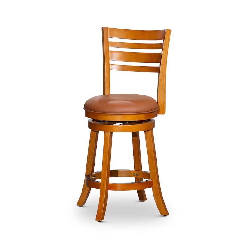 DTY Indoor Living Granby 4-Slat Back Swivel Stool - Natural Finish/Saddle Bonded Leather - Counter Height - 23-28 in.