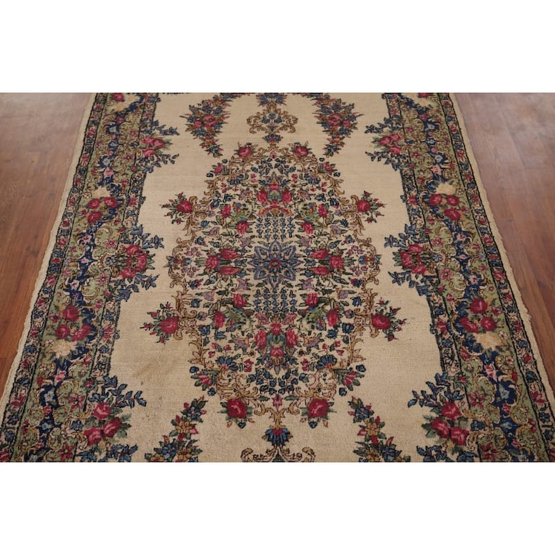 Vegetable Dye Kerman Vintage Persian Area Rug Hand-Knotted Wool Carpet - 4'0" x 7'1"