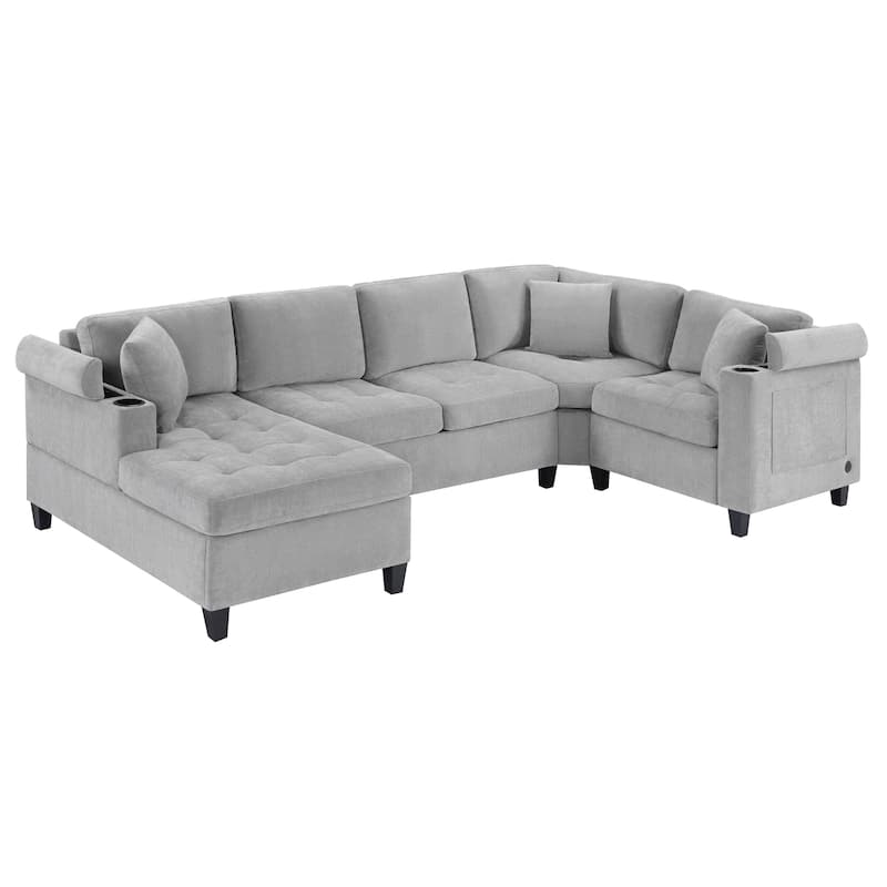 Roomfitters 115.7-Inch Modern U-Shaped Oversized Sectional Sofa, Corner Living Room Couch with Built-In Cup Holders