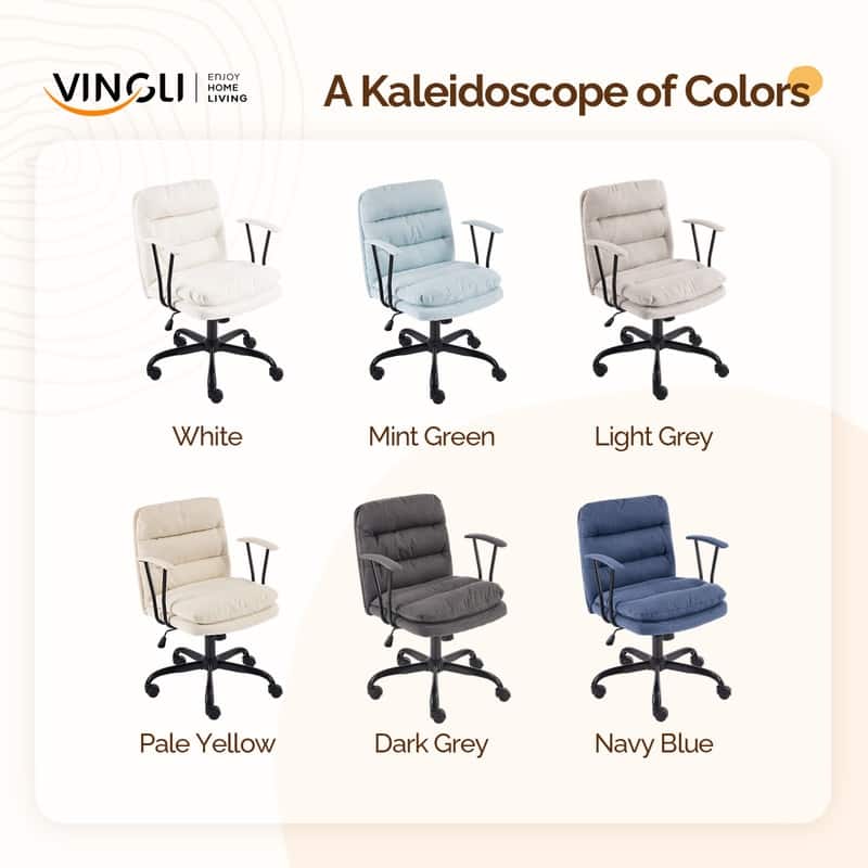 24.4 Inch Upholstered Swivel Office Chair With Leg Pegs And Wheels