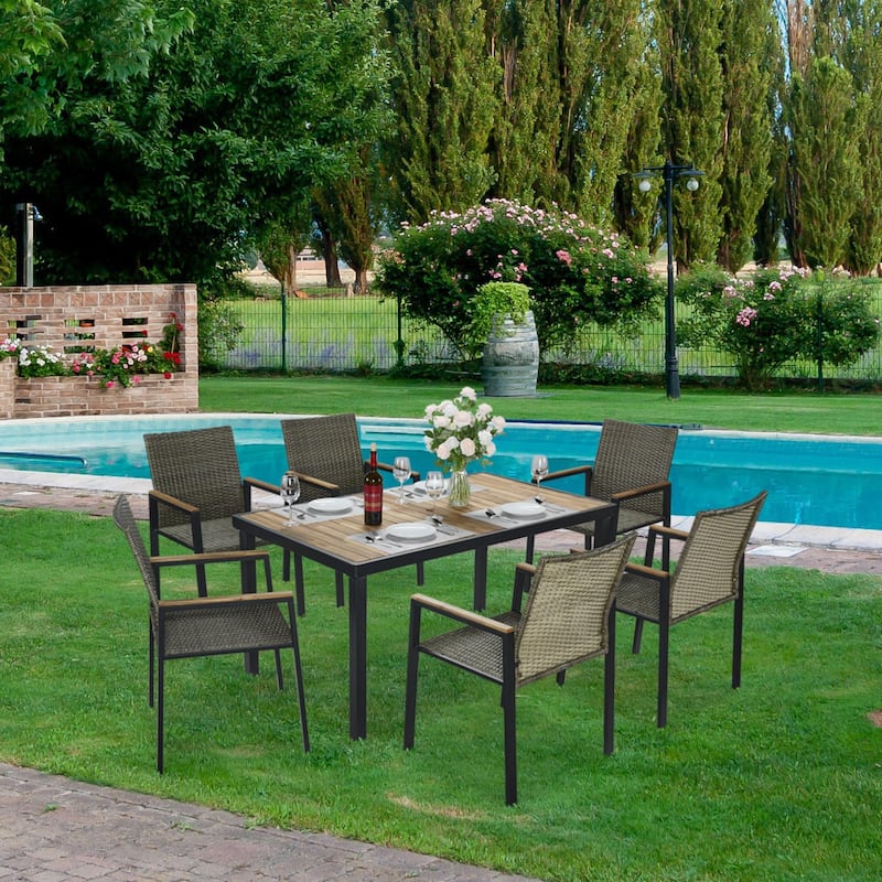 All Weather 7-Piece Patio Dining Table Sets - Brown Gray