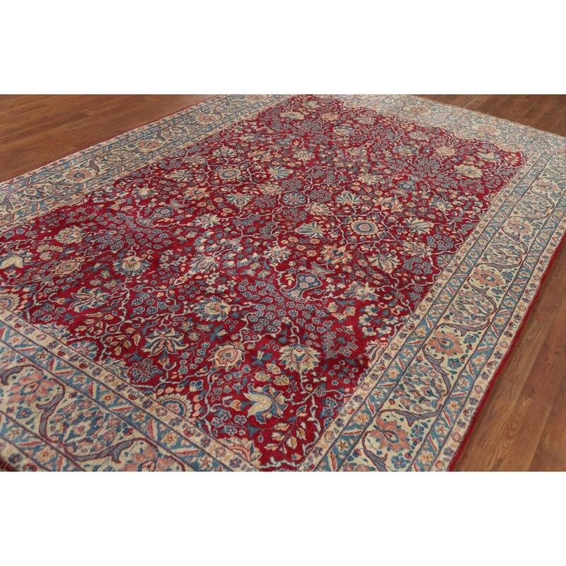 Vegetable Dye Floral Yazd Antique Persian Wool Carpet - 6'6" x 9'10"