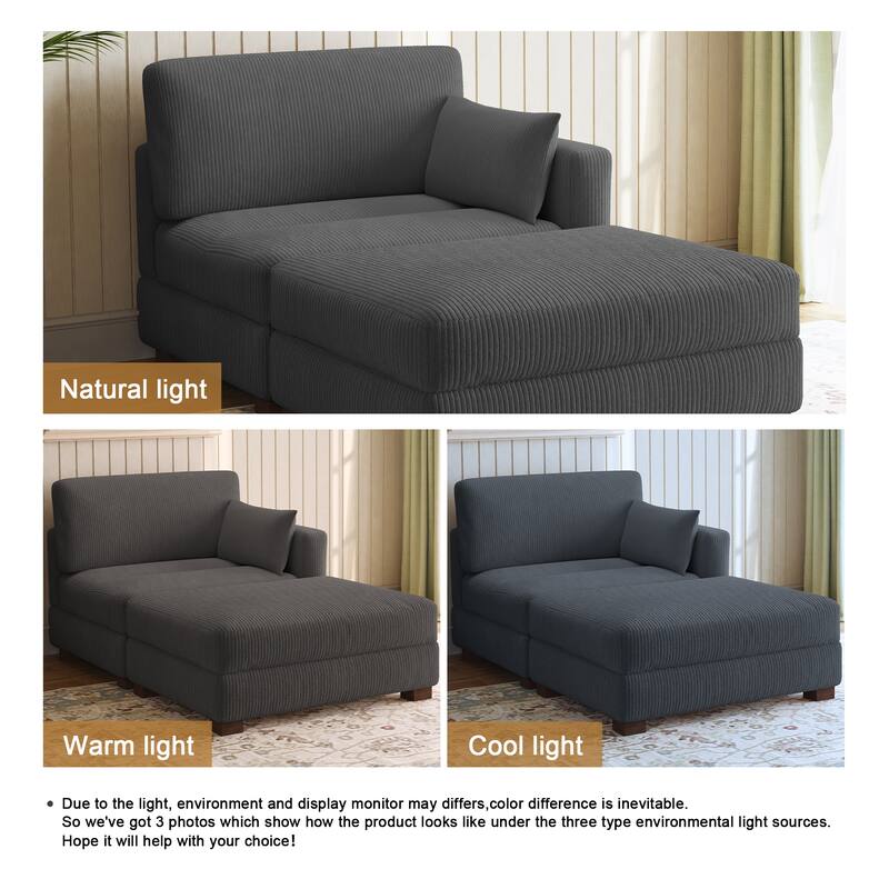 Modern Corduroy Upholstered Sectional Chaise Lounge with Ottoman