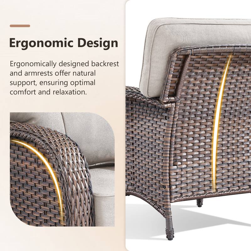 TWrap 5-Piece Patio Brown Wicker Sofa Conversation Set with 5-Inch Thick Cushions