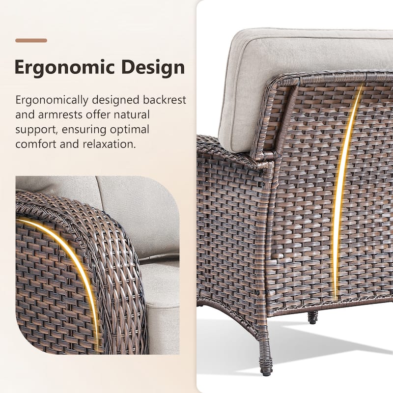 TWrap 6-Piece Patio Brown Wicker Sofa Conversation Set with 5-Inch Thick Cushions