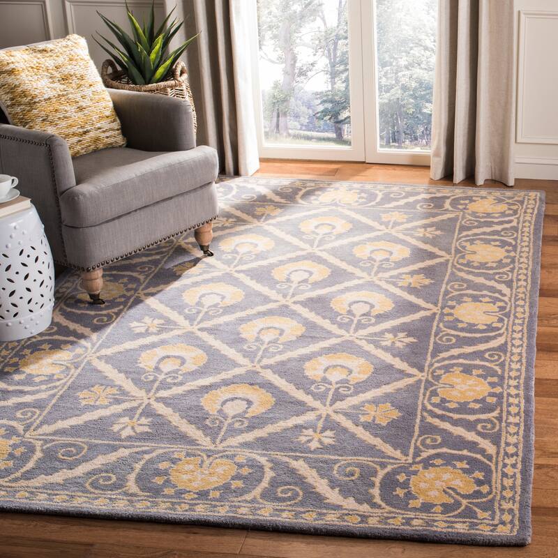 SAFAVIEH Handmade Bella Berit Modern Floral Wool Rug - 6' x 9' - Blue/Gold