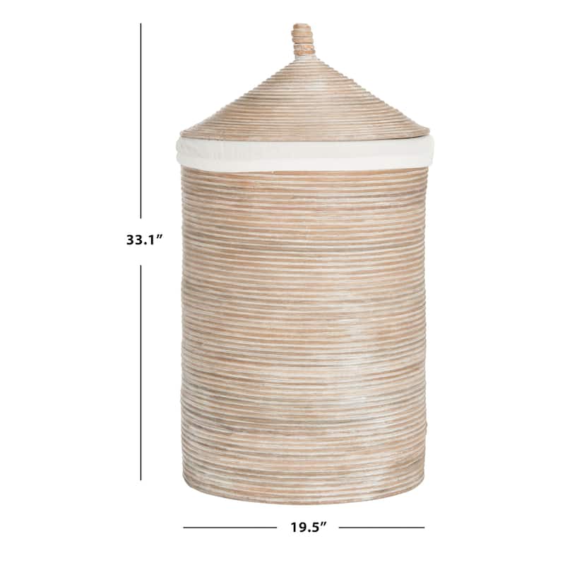 SAFAVIEH Hrissonka Rattan White Wash Storage Hamper with Liner - 19.5" x 19.5" x 33.1" - 20Wx20Dx33H
