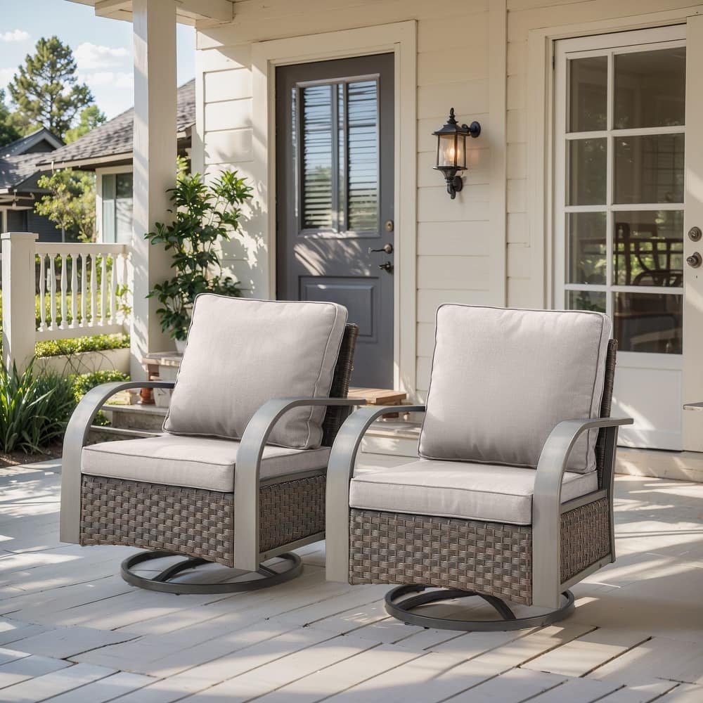 2 Pieces Outdoor Swivel Glider Chairs Set