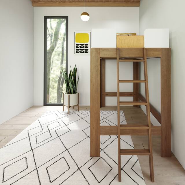 Mid-Century Modern Twin-Size High Loft Bed