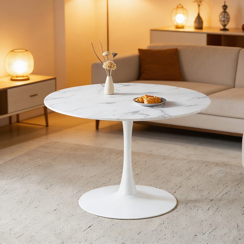 42.1"Tulip Table, Mid-Century Dining Table For 4-6 People - Round MDF Table Top (The Tabletop Consists Of Two Panels)