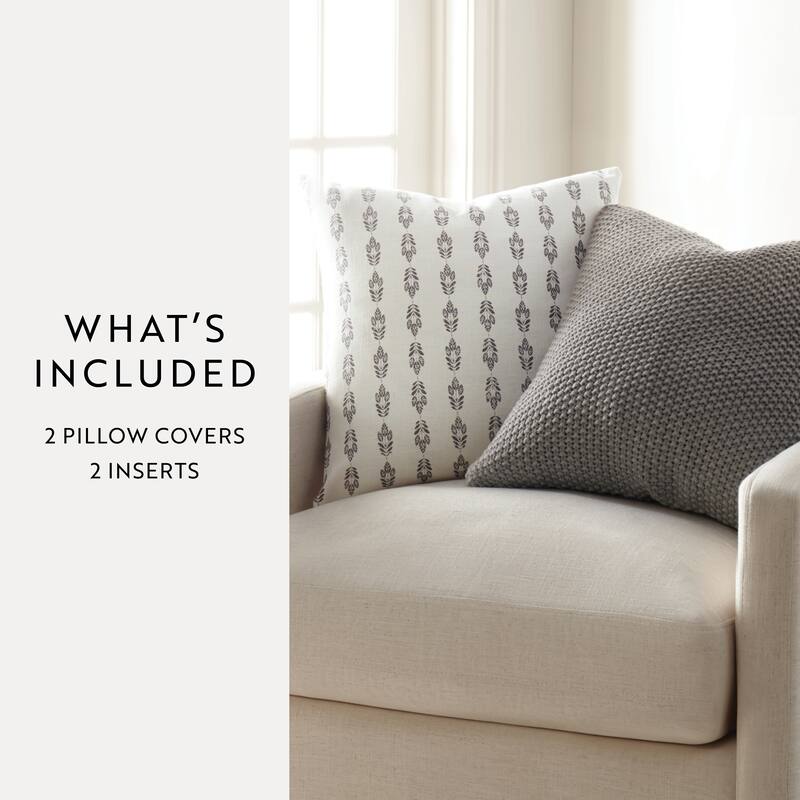 2-Pack Decor Throw Pillows Seed Stitch Knit with Cotton Patterns in Folk Leaves