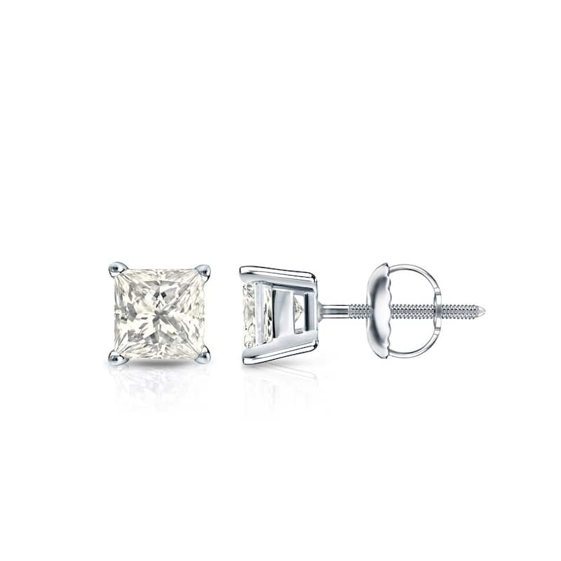 Auriya 14k Gold 1/2ctw Princess-cut Diamond Stud Earrings (J-K, I2-I3) - White