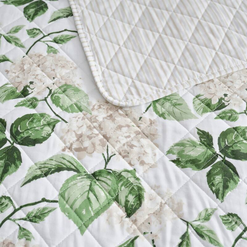 Martha Stewart Hydrangea Floral Beige Cotton Reversible Quilt Set